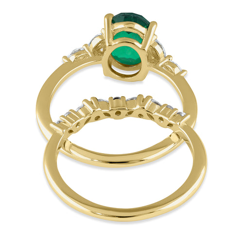 Sterling Silver Gold-Plated Green CZ Engagement Ring Set