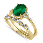 Sterling Silver Gold-Plated Green CZ Engagement Ring Set
