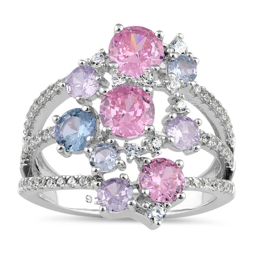 Sterling Silver Colorful Cluster CZ Ring