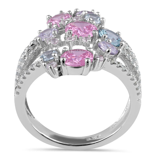 Sterling Silver Colorful Cluster CZ Ring