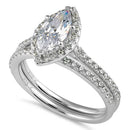 Sterling Silver 5x10mm CZ Marquise Halo Engagement Ring Set