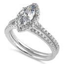 Sterling Silver 5x10mm CZ Marquise Halo Engagement Ring Set