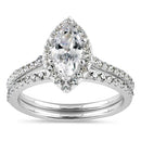 Sterling Silver 5x10mm CZ Marquise Halo Engagement Ring Set