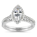 Sterling Silver 5x10mm CZ Marquise Halo Engagement Ring Set