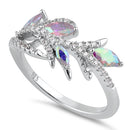 Sterling Silver Vines Iridescent Rainbow CZ Ring