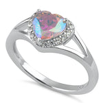 Sterling Silver Heart Iridescent Rainbow CZ Ring