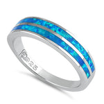 Sterling Silver Blue Lab Opal Stripes Band Ring
