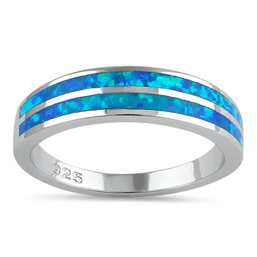 Sterling Silver Blue Lab Opal Stripes Band Ring