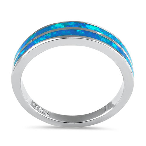Sterling Silver Blue Lab Opal Stripes Band Ring