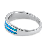 Sterling Silver Blue Lab Opal Stripes Band Ring
