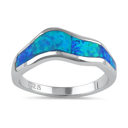 Sterling Silver Blue Lab Opal Abstract Wave Ring