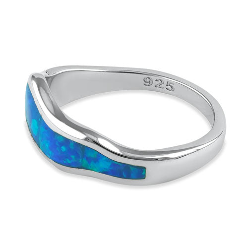 Sterling Silver Blue Lab Opal Abstract Wave Ring