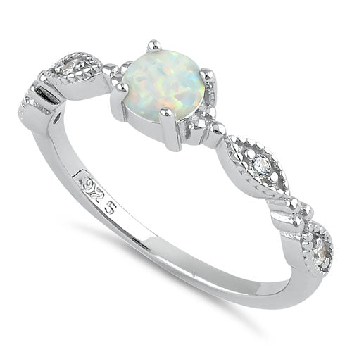 Sterling Silver Vintage Blue Lab Opal & CZ Engagement Ring