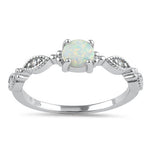 Sterling Silver Vintage Blue Lab Opal & CZ Engagement Ring