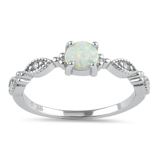 Sterling Silver Vintage Blue Lab Opal & CZ Engagement Ring