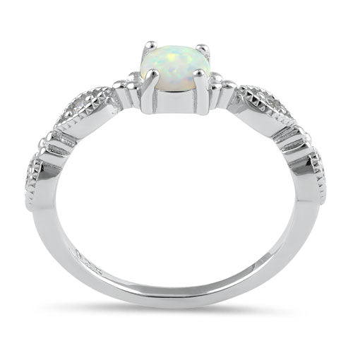 Sterling Silver Vintage Blue Lab Opal & CZ Engagement Ring