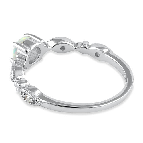 Sterling Silver Vintage Blue Lab Opal & CZ Engagement Ring