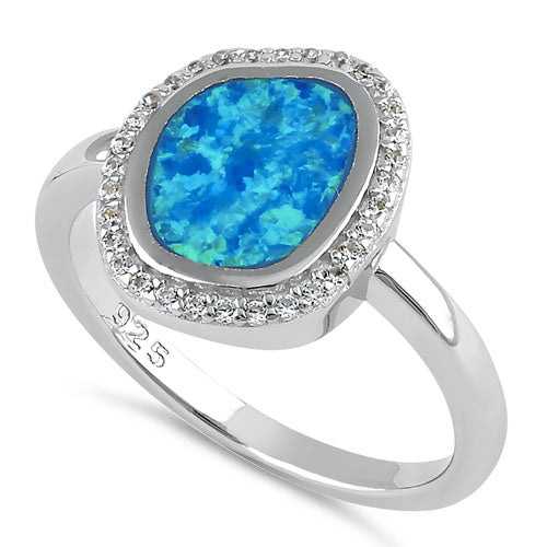 Blue Lab-Created Opal Inlay Three Stone Band In Sterling Silver - Foto 3