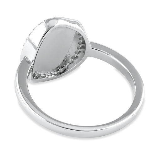 Sterling Silver Unique White Lab Opal Offset Halo CZ Ring