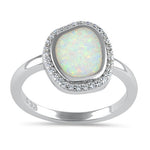 Sterling Silver Unique White Lab Opal Offset Halo CZ Ring