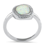 Sterling Silver Unique White Lab Opal Offset Halo CZ Ring
