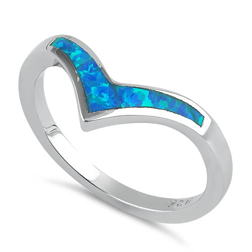 Sterling Silver Chevron V Blue Lab Opal Ring