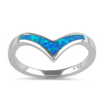 Sterling Silver Chevron V Blue Lab Opal Ring