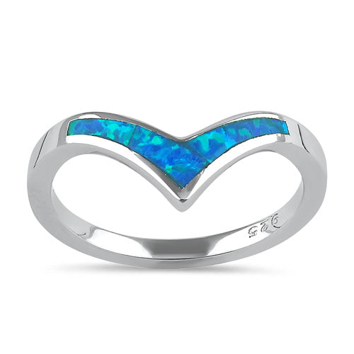 Sterling Silver Chevron V Blue Lab Opal Ring