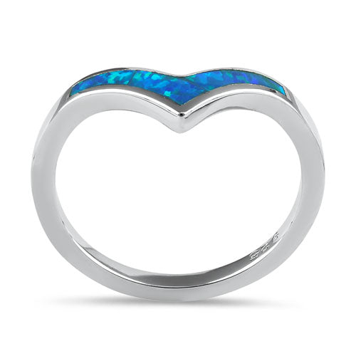 Sterling Silver Chevron V Blue Lab Opal Ring