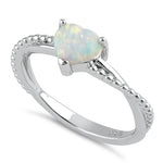 Sterling Silver White Lab Opal Heart Beaded Twist Ring