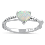 Sterling Silver White Lab Opal Heart Beaded Twist Ring