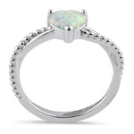 Sterling Silver White Lab Opal Heart Beaded Twist Ring