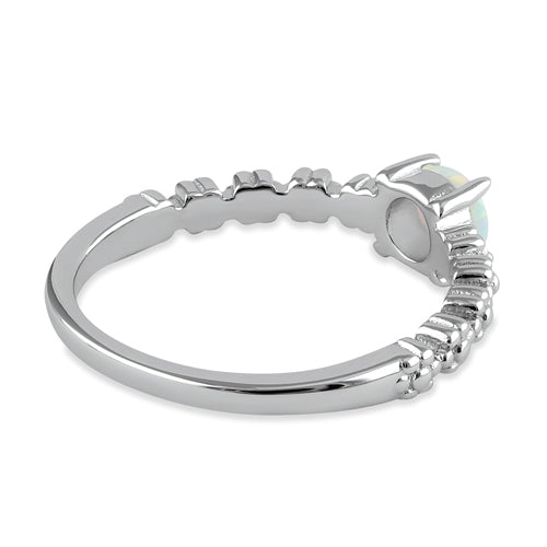 Sterling Silver Blue Lab Opal Floral Ring