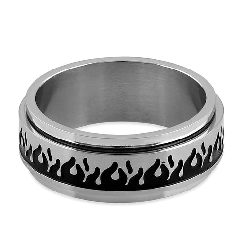 Stainless Steel Flaming Spinner Band Ring