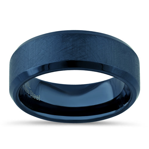 Stainless Steel Men's Blue Textured with Polish Edges Band Ring