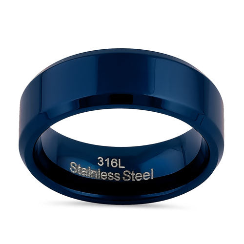 Stainless Steel 7mm Blue High Polish Band Ring