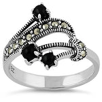 Sterling Silver Black Onyx Marcasite Ring