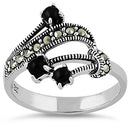 Sterling Silver Black Onyx Marcasite Ring