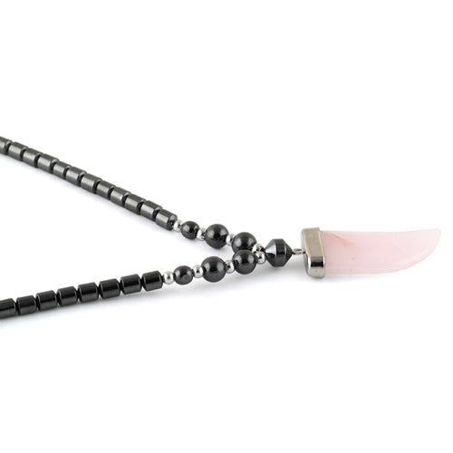 18" Pink Flat Tooth Stone Hematite Necklace