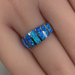 Sterling Silver 7 Stripes Lab Opal Ring