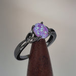 Sterling Silver Black Rhodium Plated Center Stone Charmed Pink Lab Opal Ring