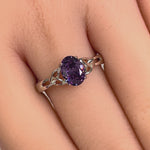 Sterling Silver Charmed Oval Amethyst CZ Ring