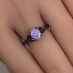 Sterling Silver Black Rhodium Plated Center Stone Charmed Pink Lab Opal Ring