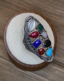 Sterling Silver Rainbow Stone Marcasite Ring