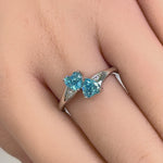 Sterling Silver Double Heart Aquamarine CZ Ring