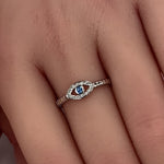 Sterling Silver Aqua Blue Stone Evil Eye CZ Ring