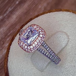 Sterling Silver Two Tone Rose Gold Plated Emerald & Round Cut Clear & Pink CZ Ring