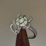Sterling Silver Turtle White Lab Opal Ring
