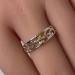 Solid 14K Yellow Gold & Sterling Silver Flower Ring