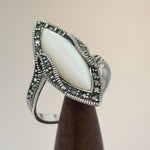 Sterling Silver Mother of Pearl Marquise Marcasite Ring